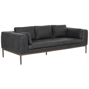 Sunpan Burr 17&quot Contemporary Leather and Steel Sofa in Serbia Black