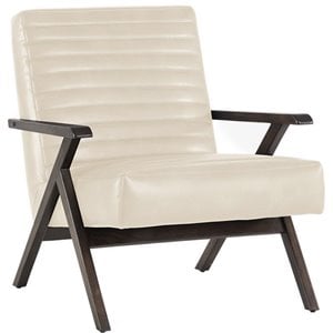 Sunpan Peyton 16.5&quot Mid-Century Faux Leather Lounge Chair in Bravo Cream