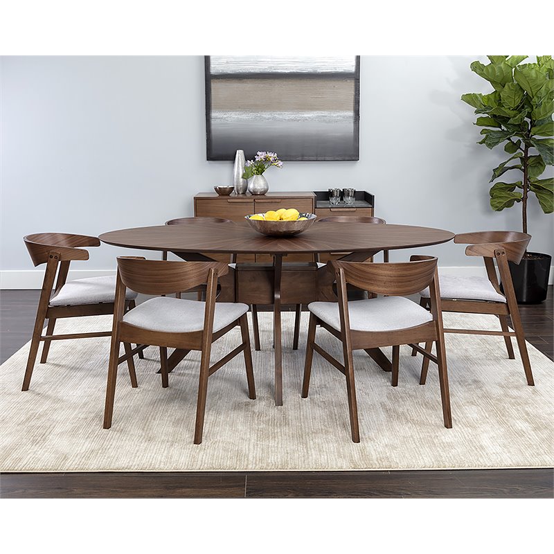Sunpan Adel Wood Dining Table Set with 6 Haisley Dining Chair in Light