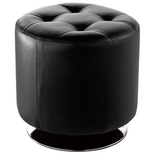 Sunpan Domani 18&quot Small Modern Faux Leather Swivel Ottoman in Onyx
