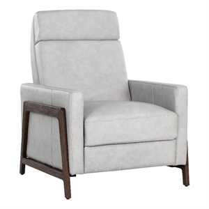 Sunpan Brandon 19.5&quot Modern Leather Recliner in Saloon Light Gray