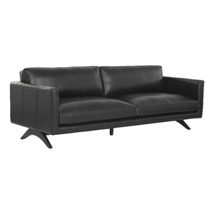 Sunpan Rogers 16.75&quot Modern Leather and Wood Sofa in Cortina Black/Brown