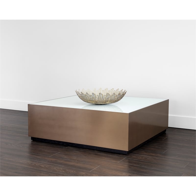 Shiloh Coffee Table - White Glass Top and Gold Steel Base
