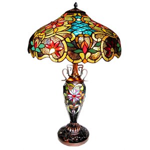 CHLOE Leslie Tiffany-style Victorian 3 Light Double Lit Table Lamp 18&quot Shade