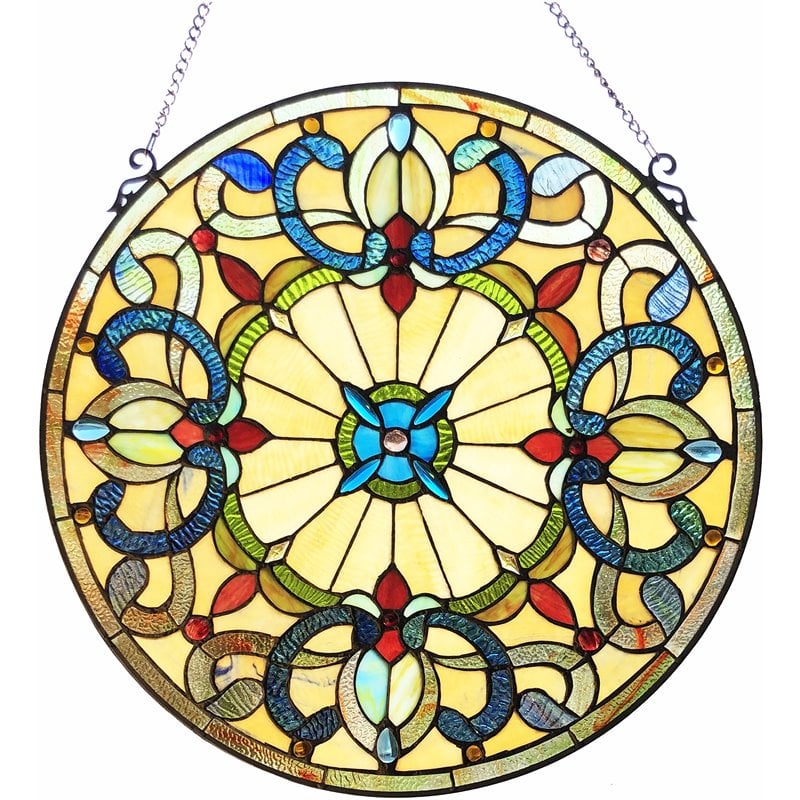 CHLOE Frances Tiffany-Style Victorian Stained-Glass Window Panel 22 ...