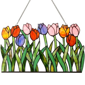 CHLOE Tulipa Tiffany-glass Tulips Window Panel 18&quot Wide