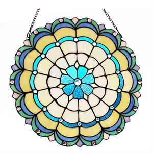 CHLOE Dakota Victorian Tiffany-glass Window Panel 18&quot Wide