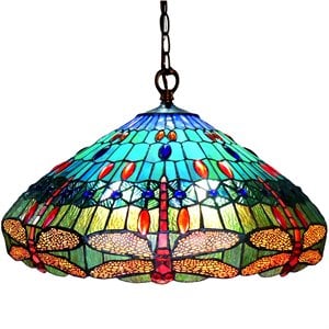 CHLOE Scarlett Tiffany-style 3 Light Dragonfly Hanging Pendant Lamp 24&quot Shade