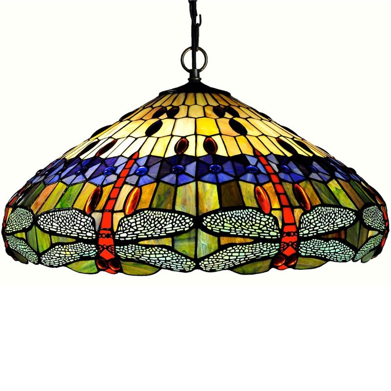 CHLOE Scarlett Tiffany 3 Light Dragonfly Inverted Ceiling Pendant 24