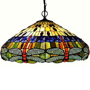 CHLOE Scarlett Tiffany 3 Light Dragonfly Inverted Ceiling Pendant 24&quot Shade