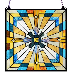 CHLOE Antoinette Tiffany-Style Mission Stained Glass Window Panel 20&quot Height