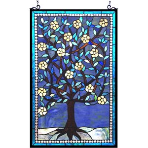CHLOE Woodley Tiffany-glass &quotTree of Life&quot Window Panel 20x32