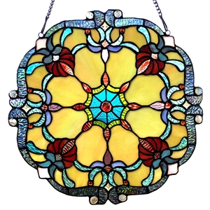 CHLOE Rosalie Victorian Tiffany-glass Window Panel 18&quot Wide