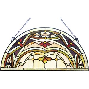 CHLOE Marion Tiffany-Style Victorian Stained-Glass Window Panel 12.5&quot Height