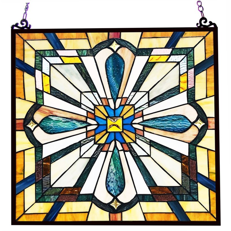 CHLOE Archie Tiffany-Style Mission Stained Glass Window Panel 20