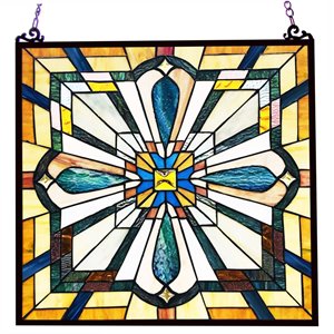 CHLOE Archie Tiffany-Style Mission Stained Glass Window Panel 20&quot Height