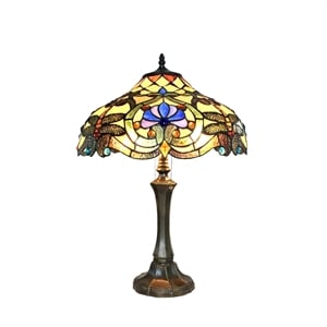 CHLOE Amberwing Tiffany-style 2 Light Dragonfly Table Lamp 17&quot Shade