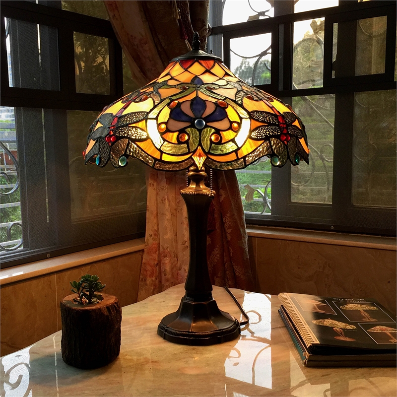 CHLOE Amberwing Tiffany-style 2 Light Dragonfly Table Lamp 17