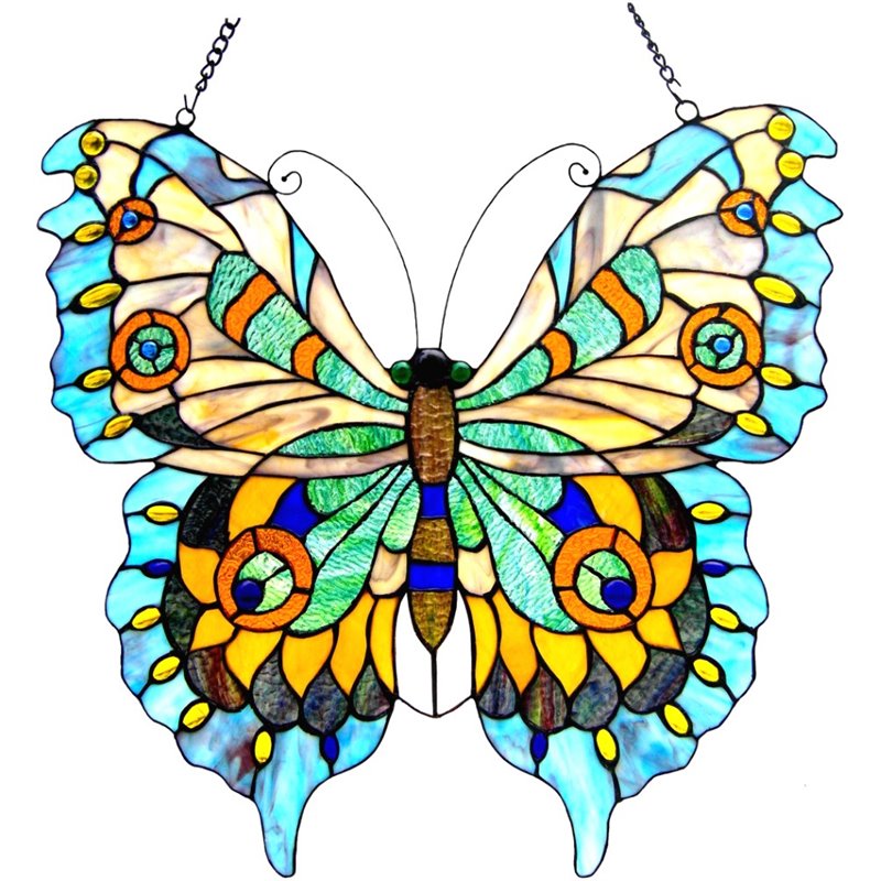 CHLOE Mariposa Tiffany-glass Butterfly Window Panel 20x21