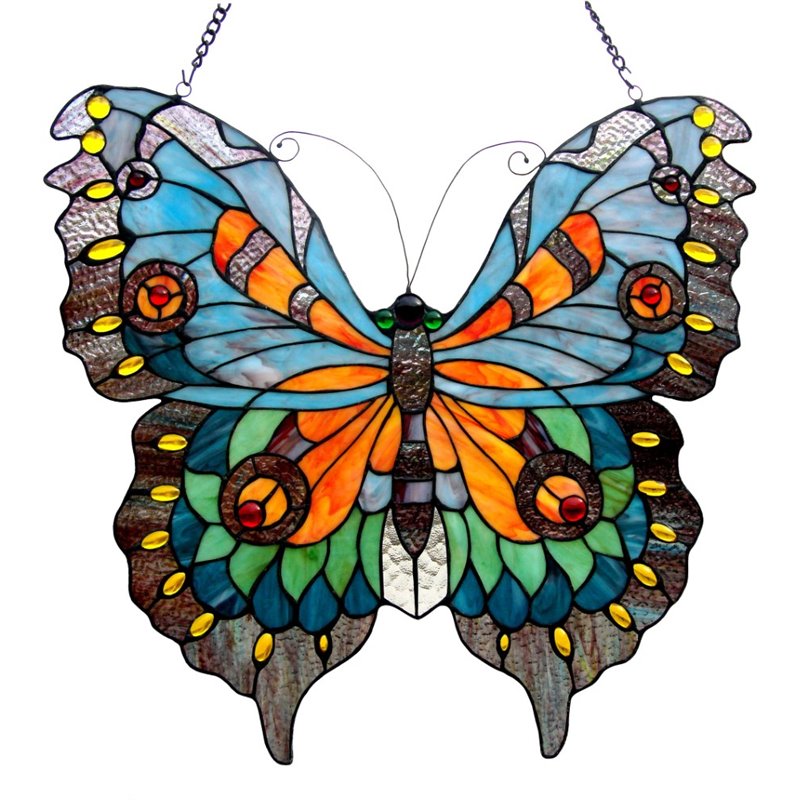 CHLOE Mariposa Tiffany-glass Butterfly Window Panel 21x20