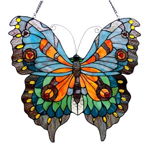 CHLOE Mariposa Tiffany-glass Butterfly Window Panel 21x20