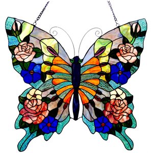 CHLOE Tiffany-glass Butterfly Window Panel 22.5x24