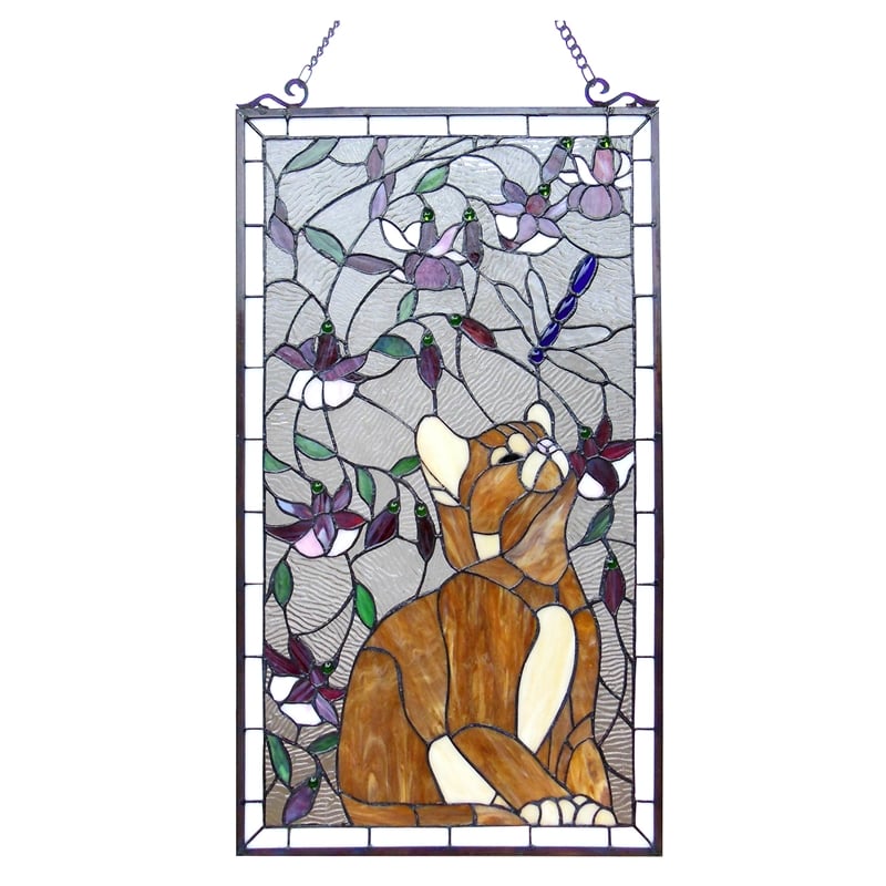 CHLOE Miaou Tiffany-glass Window Panel 18x31