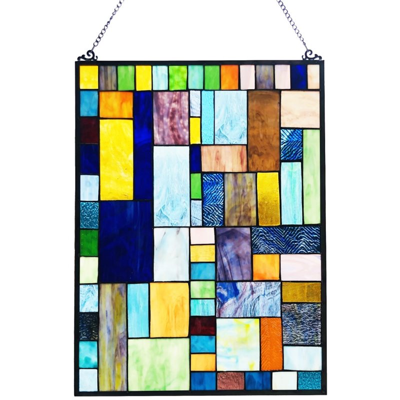 CHLOE Yvonne Tiffany-Style Geometric Stained Glass Window Panel 24