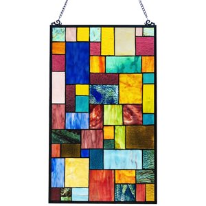 CHLOE Verna Tiffany-Style Geometric Stained Glass Window Panel 25&quot Height