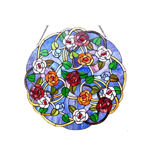 CHLOE Shreveport Tiffany-glass Roses Window Panel 24&quot