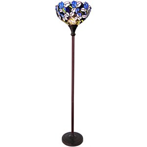 CHLOE Natalie Tiffany-style 1 Light Iris Torchiere Floor Lamp 14.5&quot Shade