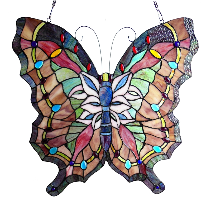 CHLOE Papilio Tiffany-glass Butterfly Window Panel 22x22