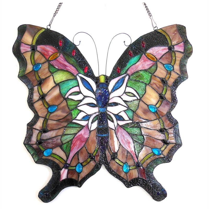 CHLOE Papilio Tiffany-glass Butterfly Window Panel 22x22