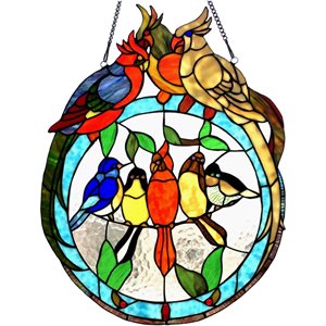 CHLOE Songbird Tiffany-glass featuring Birds Resting on Wire Window Panel 19x25