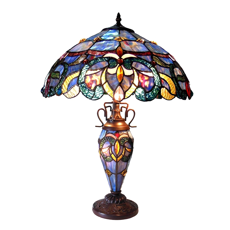 CHLOE Nora Victorian Double lit 3 Light Table Lamp 18