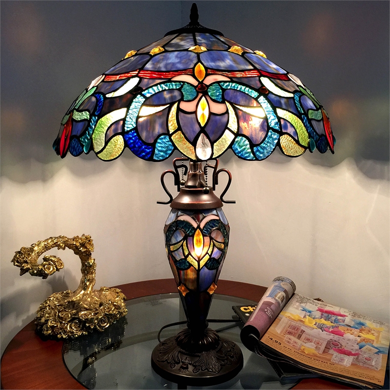 CHLOE Nora Victorian Double lit 3 Light Table Lamp 18