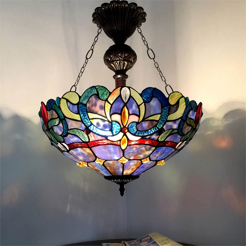 CHLOE Nora Tiffany Style Victorian 2 Light Inverted Ceiling Pendant 18