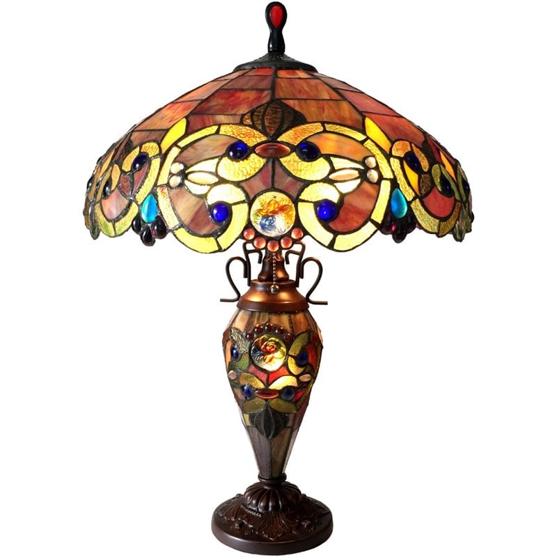CHLOE Demetra Aurora Tiffany 3 Light Victorian Double Lit Table Lamp 18