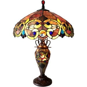 CHLOE Demetra Aurora Tiffany 3 Light Victorian Double Lit Table Lamp 18&quot Shade