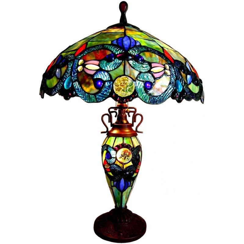 CHLOE Demetra Aurora Tiffany 3 Light Victorian Double Lit Table Lamp 18