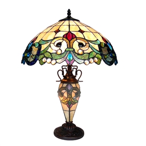 CHLOE Dulce Tiffany-style 3 Light Victorian Double Lit Table Lamp 18&quot Shade