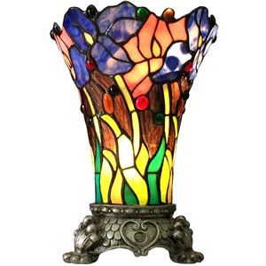 CHLOE Brook Floral 1 Light Antique Brass Table Lamp 11&quot Tall Shade