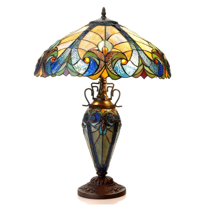 CHLOE Liaison Tiffany-style 3 Light Victorian Double Lit Table Lamp 18