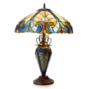 CHLOE Liaison Tiffany-style 3 Light Victorian Double Lit Table Lamp 18&quot Shade