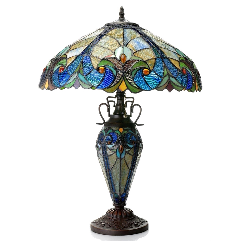 CHLOE Liaison Tiffany-style 3 Light Victorian Double Lit Table Lamp 18