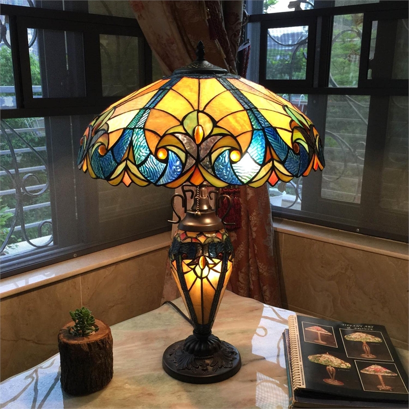 CHLOE Liaison Tiffany-style 3 Light Victorian Double Lit Table Lamp 18