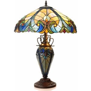 chloe liaison tiffany-style 3 light victorian double lit table lamp 18
