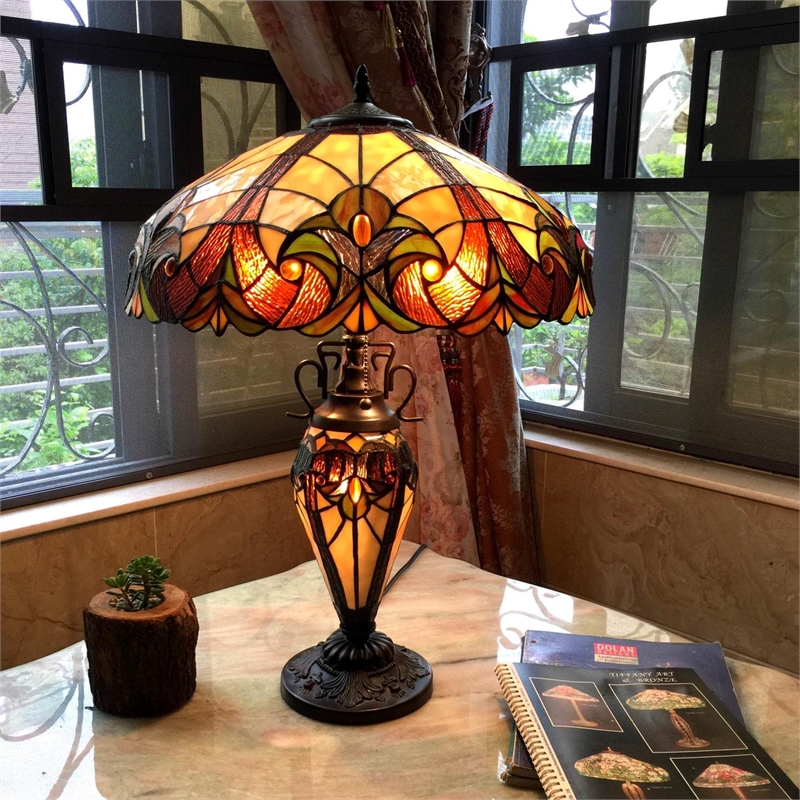 CHLOE Liaison Tiffany-style 3 Light Victorian Double Lit Table Lamp 18