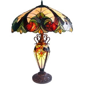 chloe liaison tiffany-style 3 light victorian double lit table lamp 18