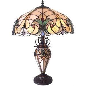 chloe liaison tiffany-style 3 light victorian double lit table lamp 18